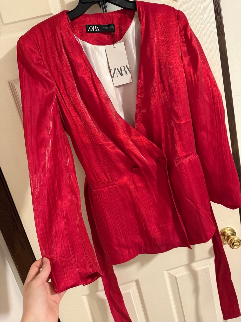 Zara Hot Pink Pleated Tie-Waist Blazer - Picture 2 of 7